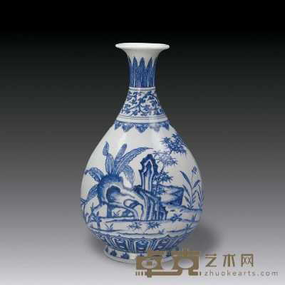 清雍正 青花竹石纹梅瓶 高28.2cm
